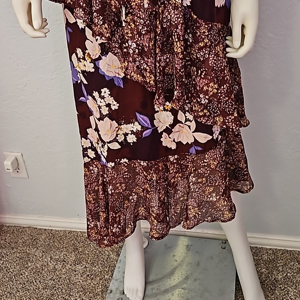 MOSSIMO Maroon Floral Ruffle Assymetric Boho Midi Skirt - Picture 5 of 10